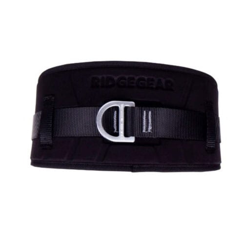 Black Ridgegear single D restraint belt with silver D-ring buckle and webbing strap