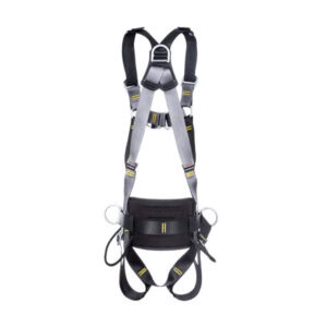 RGH4 front rear and side D work positioning harness with padded waist belt and leg loops on white background