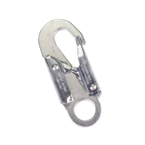 RGK10 19mm steel double action snap hook with spring gate and eyelet on white background