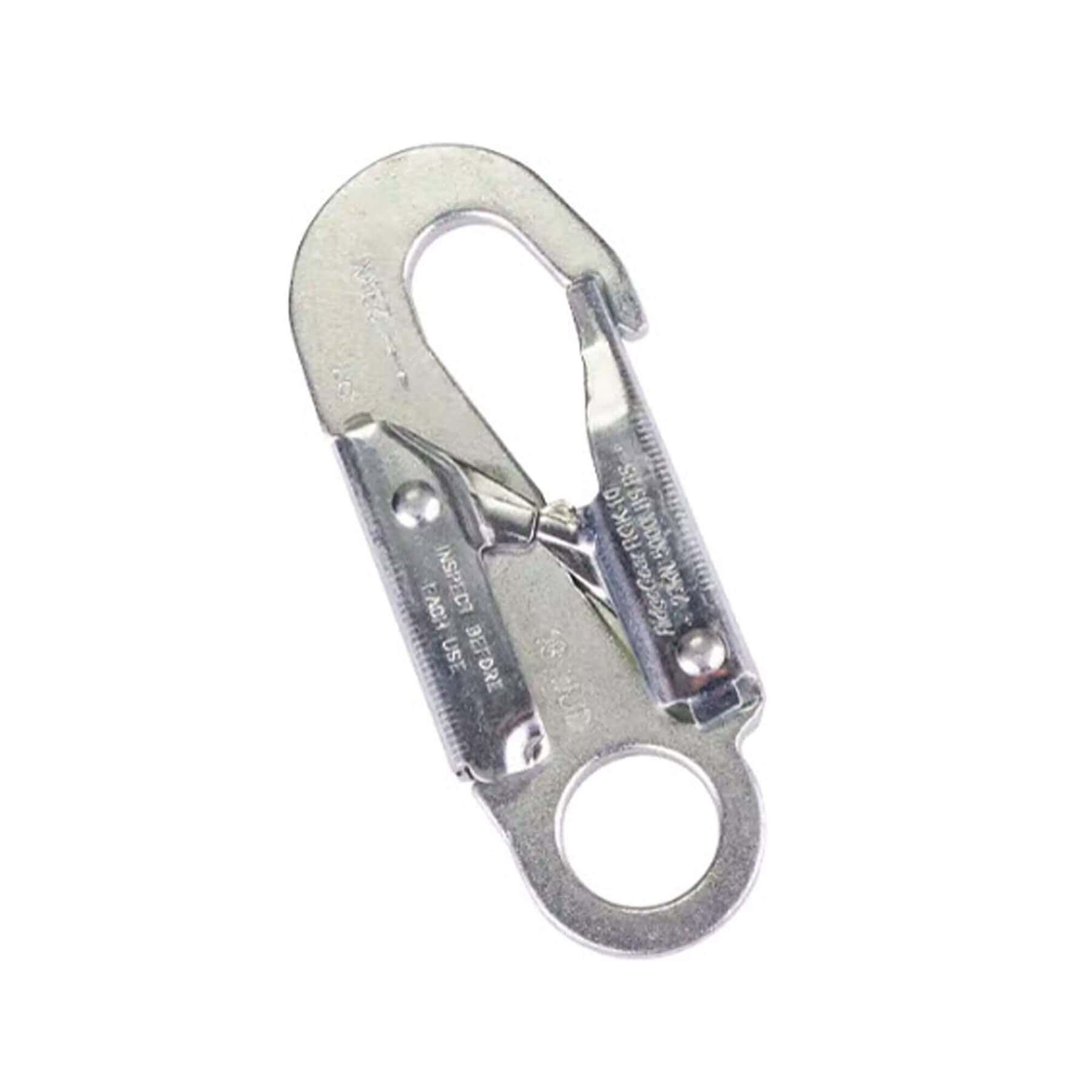 RGK10 19mm steel double action snap hook with spring gate and eyelet on white background