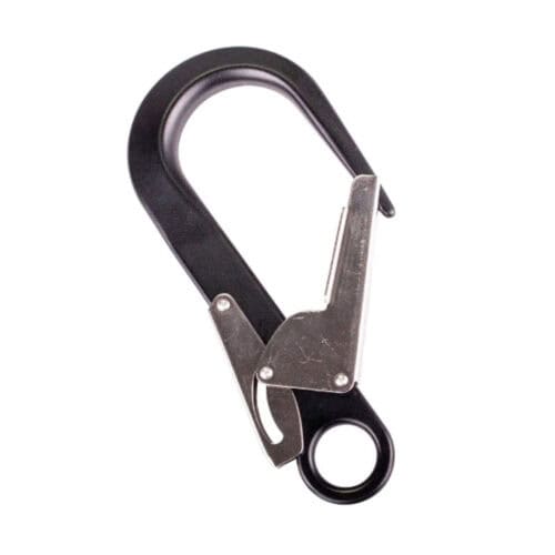 RGK11 60mm aluminium double action scaffold hook with captive eye in black and silver finish