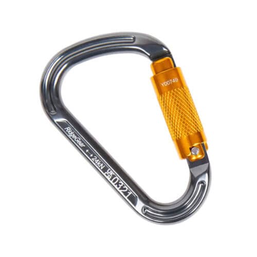 RGK4 22mm aluminium twistlock karabiner with orange locking sleeve on silver body