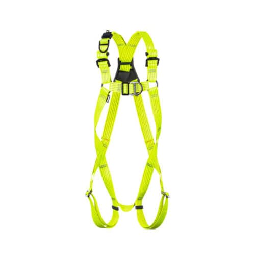 RGH5 Glow high visibility rescue harness with fluorescent yellow straps and black buckles on white background