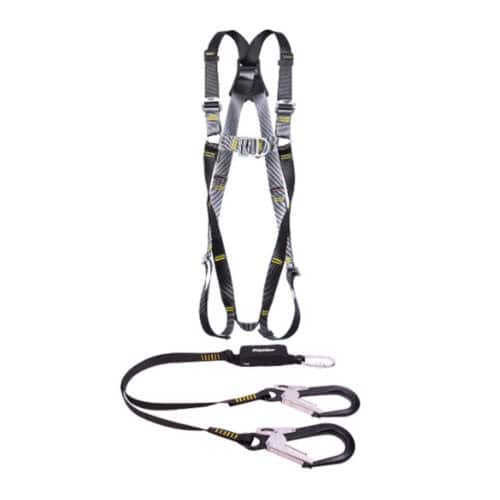 RGHK4 twin leg scaffolders safety harness kit with adjustable straps and twin lanyards with large hooks