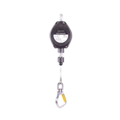 Defender fall arrest block with black housing, 3.3m retractable line and carabiner hook