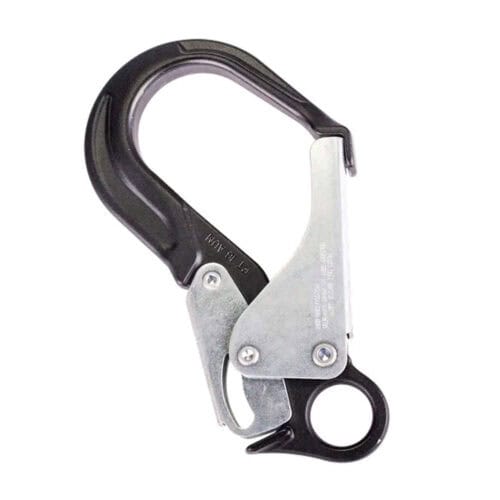 RGK88 62mm aluminium double action scaffold hook with captive eye in black and silver finish