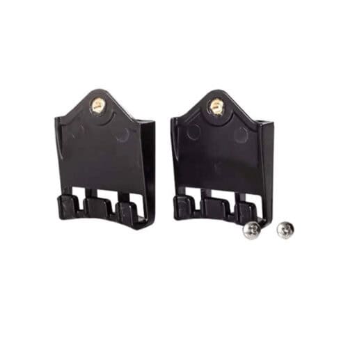 Pair of black RidgeGear ear defender connectors with mounting screws on white background
