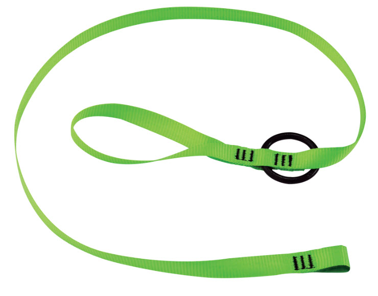 Green tool lanyard with stitched choke loop and black O ring belt attachment on white background