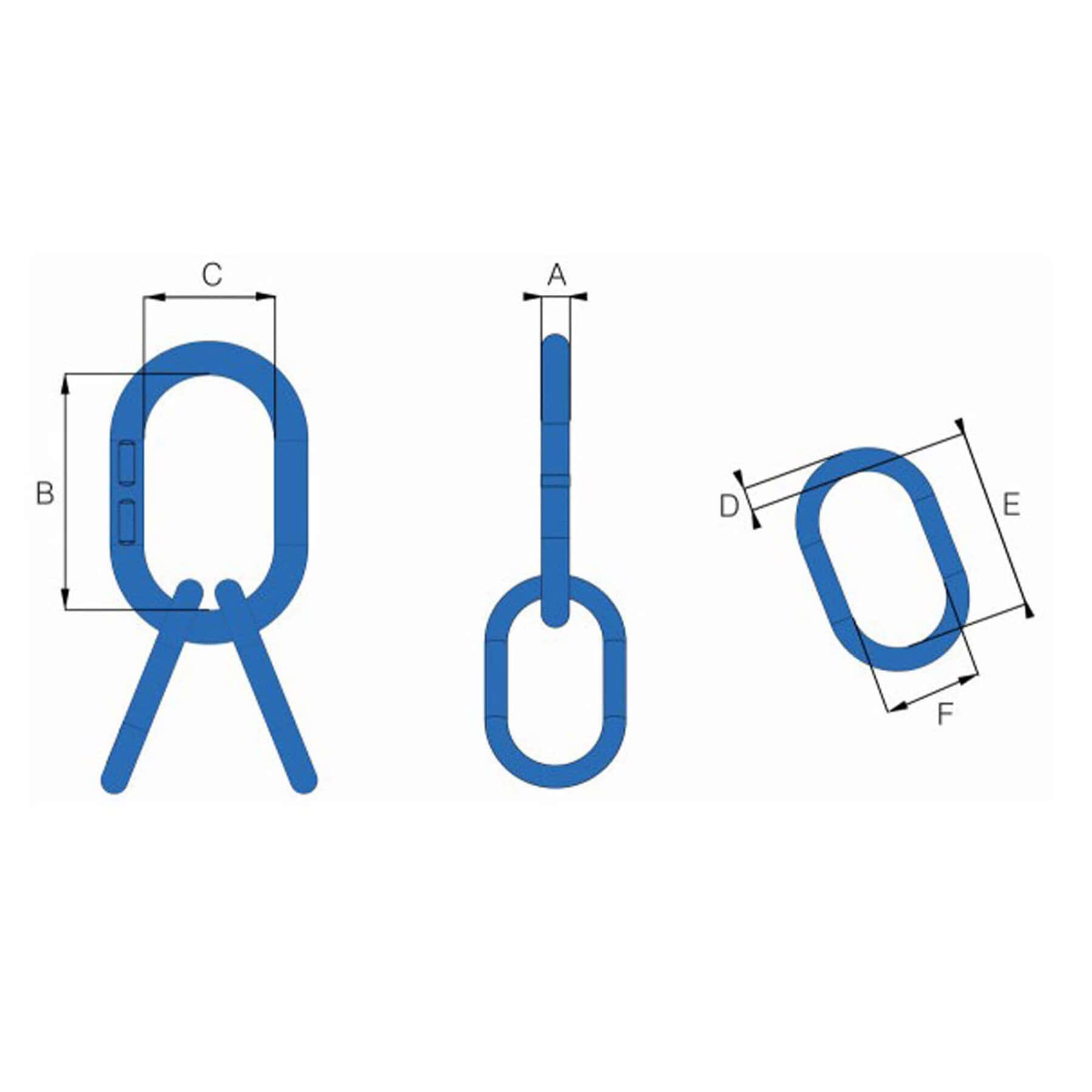 Technical drawing of HACK10 grade 10 sub assembly link with labelled dimensions A to F