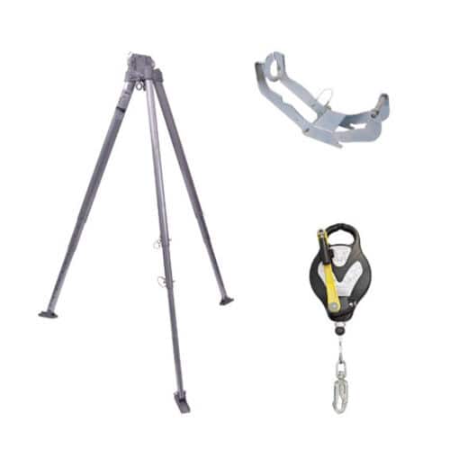 Standard tripod kit with three-legged stand, metal mounting bracket and rope pulley with hook