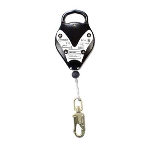 RGA26 6m fall arrest block with black casing, steel cable and snap hook connector
