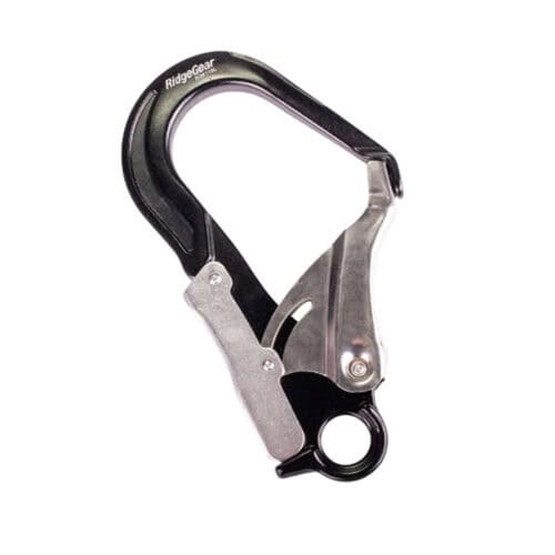 55mm super light double action aluminium scaffold hook with captive eye in black and silver finish
