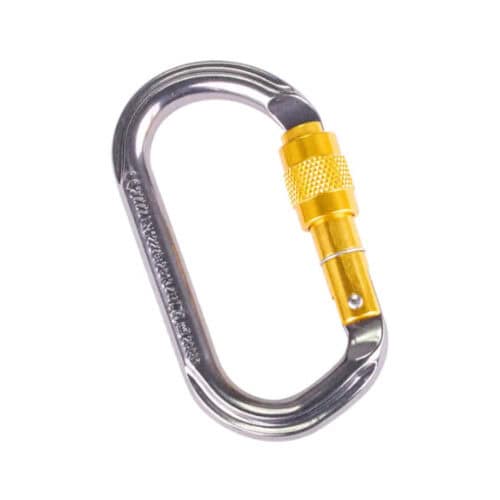 RGK1/A 21mm aluminium screwgate karabiner with yellow locking sleeve on white background