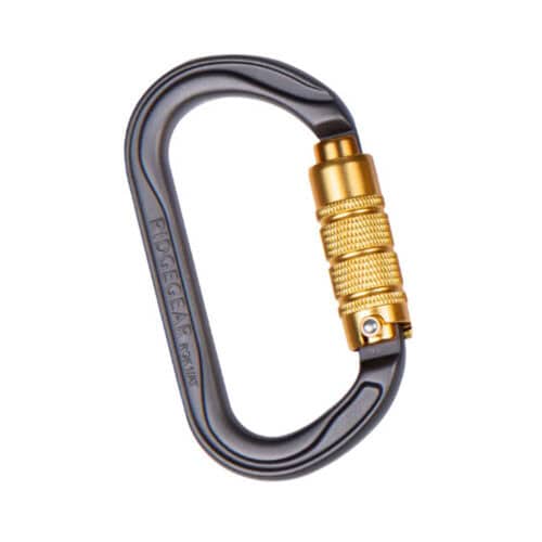 RGK1/AT 21mm triple action aluminium karabiner with gold locking sleeve on grey frame