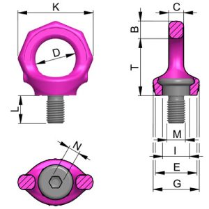 Technical drawing of VRS Starpoint lifting eye bolt with ISO 228-1 pipe thread and dimensions marked