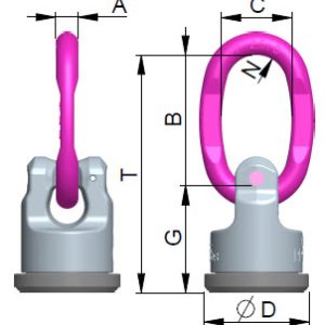 WPP-B PowerPoint ring connection with pink ring and dimension labels A B C D G T and Z