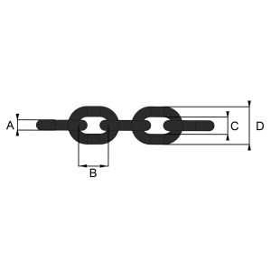 Diagram of Grade 8 lifting chain links with dimension labels A B C and D