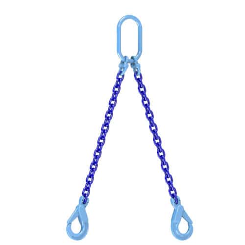 6mm two leg chain sling with blue chains, oblong master link and two safety hooks