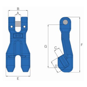 Technical drawing of HACK10 grade 10 clevis clutch showing front and side views with dimension labels