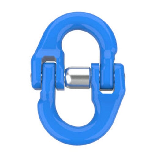 Blue grade 10 connecting link with screw pin closure isolated on white background