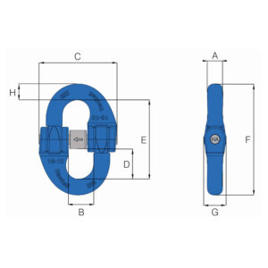 HACK10 grade 10 connecting link technical drawing showing front and side views with labelled dimensions