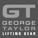 Grey GEORGE TAYLOR LIFTING GEAR logo with stylised GT monogram on a dark background