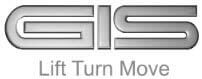 GIS logo with grey stylised letters and the tagline Lift Turn Move underneath