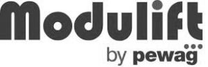 Modulift logo with by pewag text in black on white background