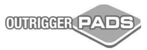 Outrigger Pads logo with bold text and grey pad icon behind