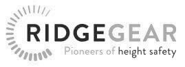 RidgeGear logo with grey circular graphic and slogan Pioneers of height safety