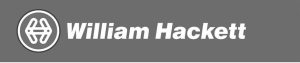 William Hackett logo with circular icon and white text on grey background