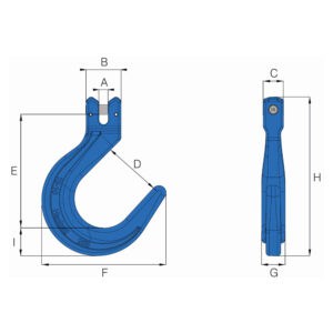 Technical drawing of HACK10 grade 10 clevis foundry hook showing side and front views with dimensions labelled