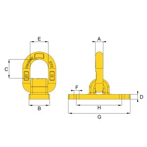 Technical drawing of HACK8 bolt on lifting point showing front and side views with labelled dimensions
