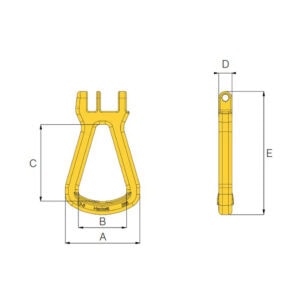 HACK8 closed coupling masterlink drawing showing front and side views with labelled dimensions A to E