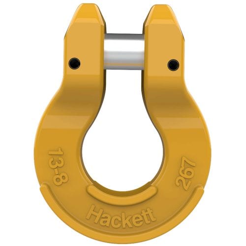 Gold Omega chain link with silver pin and Hackett branding on front view