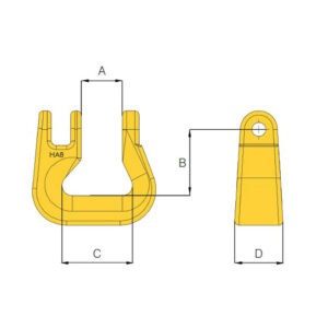 HACK8 round sling coupling technical drawing showing front and side views with dimensions A B C and D