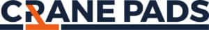 Crane Pads logo with navy text and orange stylised crane arm graphic on white background