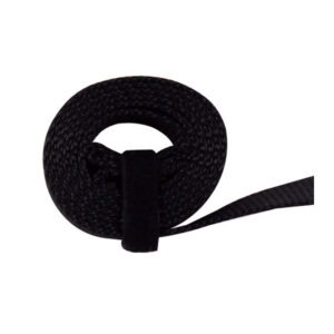 Black temporary adjustable anchor strap looped with reinforced sleeve and trailing webbing end