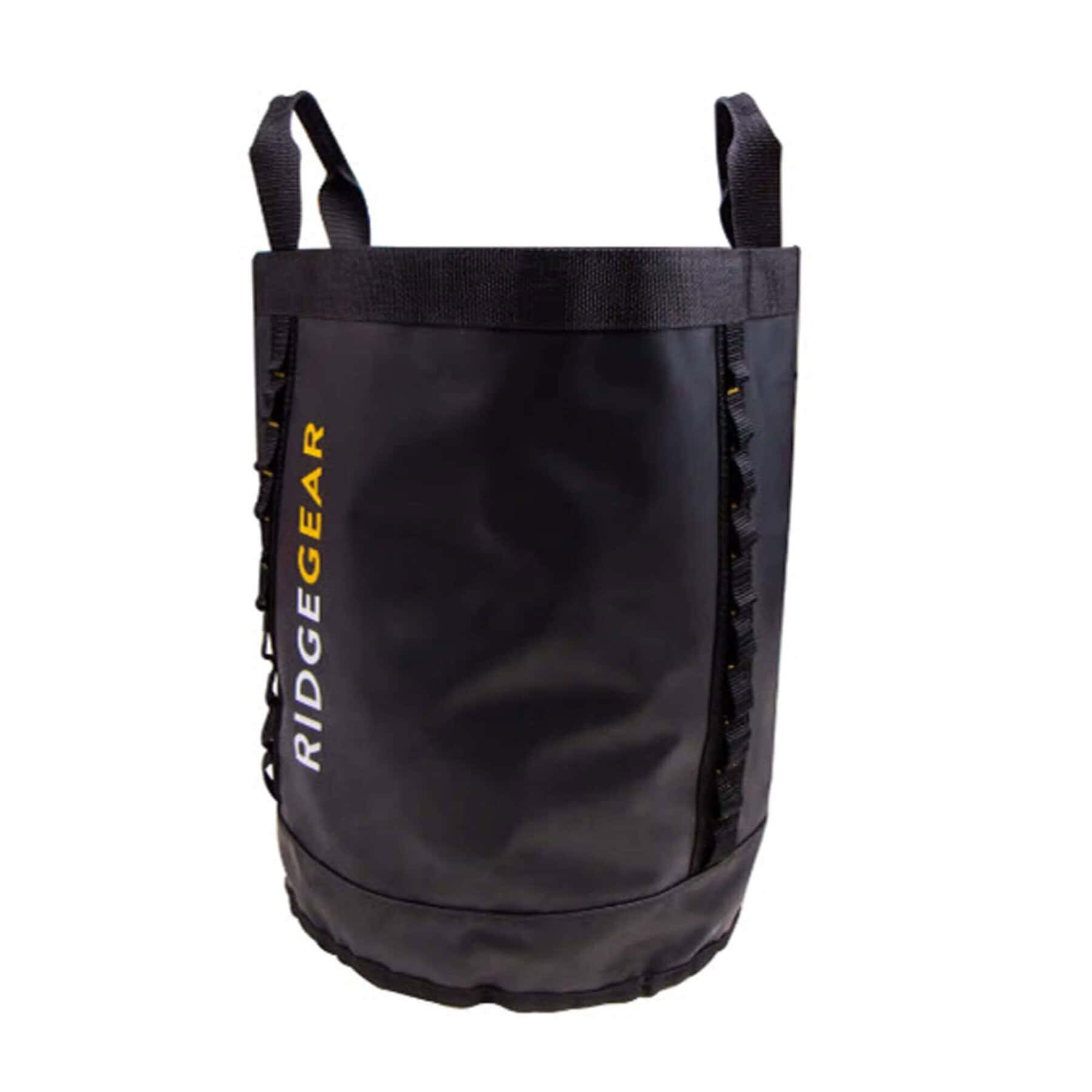 Black 30L rope bag with carry handles and RIDGEGEAR logo print on the front