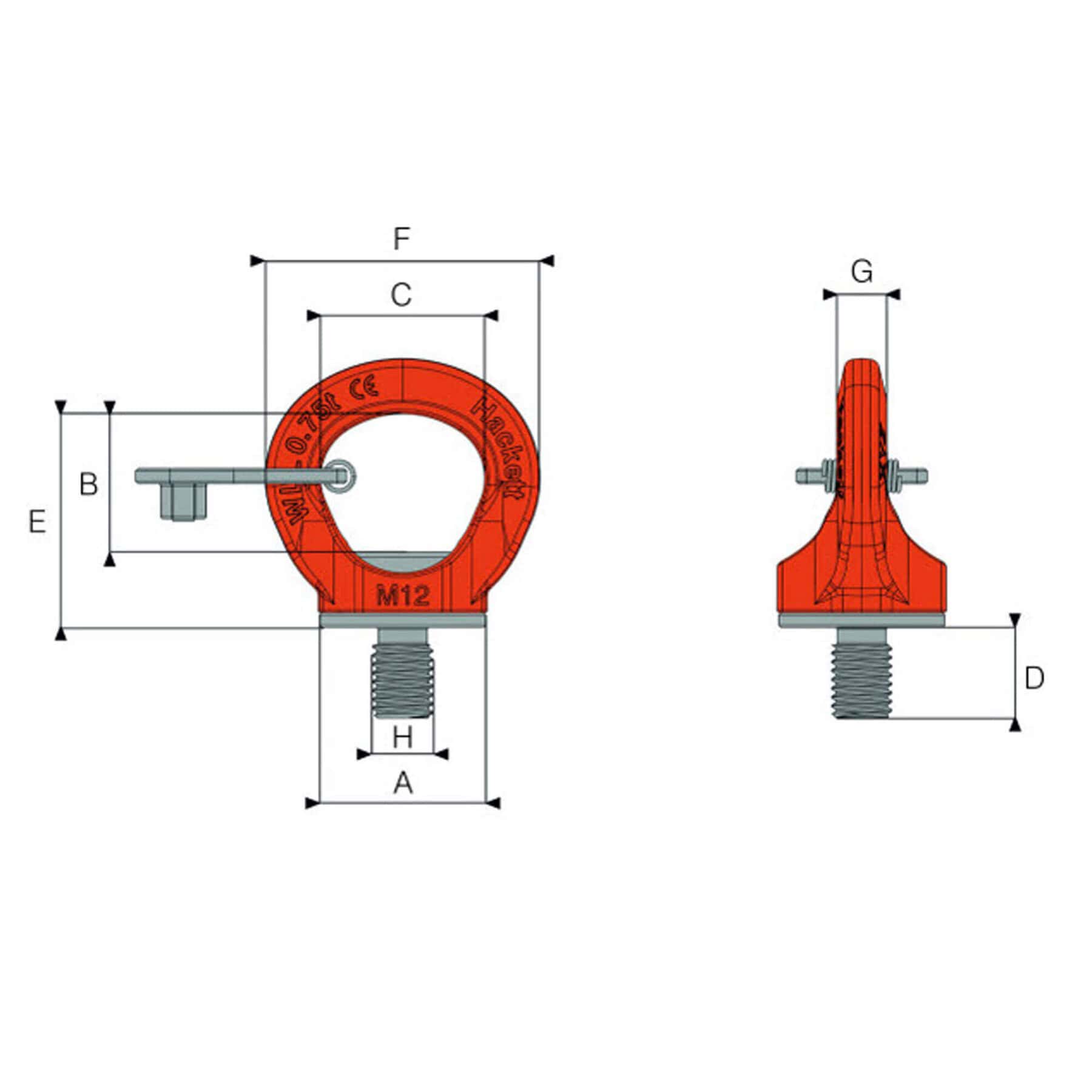 Technical drawing of HA Key Eye Point with metric thread showing dimensions and side view