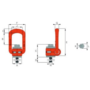 HA lifting point with UNC thread, dimensioned technical drawing showing front and side views and hex detail