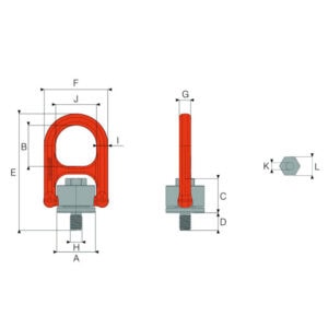 Dimensioned drawing of HA swivel hoist ring with UNC thread showing front and side views and measurements