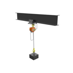 WH SS C4 QP subsea chain hoist on beam trolley lifting a block with chain and hook