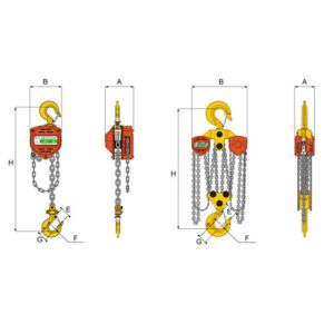 Dimensioned diagram of WH SS C4 QP subsea chain hoist showing front and side views with hooks and chain